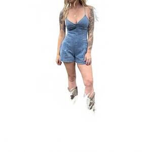 NEW PAPERMOON kailee denim romper in blue